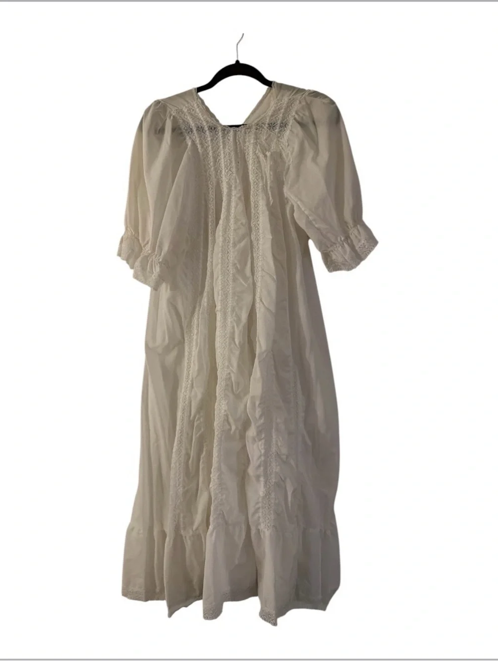Vintage Karessah By Henson Nightgown Womens Medium White Lace Ruffle Maxi USA